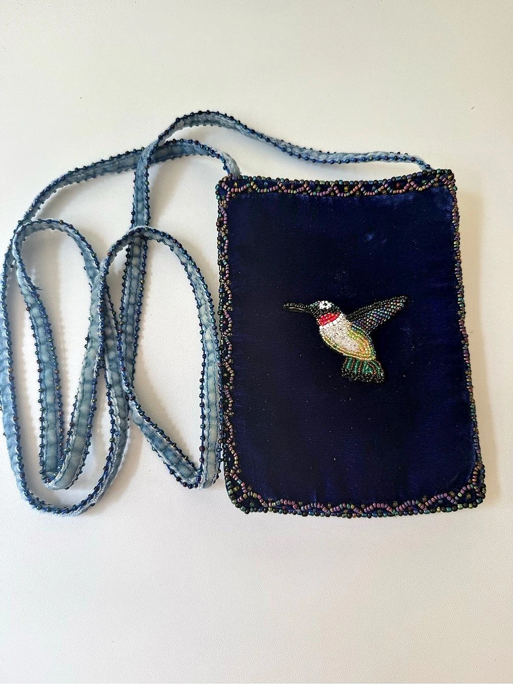 Beaded Hummingbird Crossbody in Blue Like New
